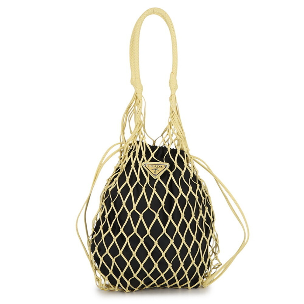 Prada tote bag, mesh triangle, leather and nylon, 1BC072, PRADA handbag, black,